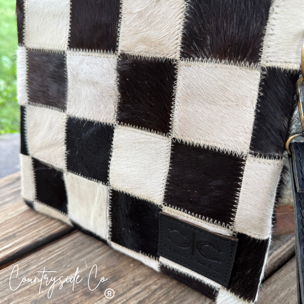 Countryside Co. Checkered Cowhide Make Up Toiletry Bag Wristlet