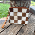 Countryside Co. Checkered Cowhide Make Up Toiletry Bag Wristlet