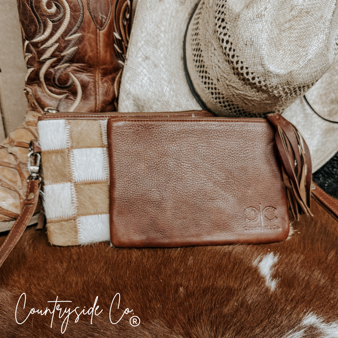 Countryside Co. Checkered Cowhide Wristlet Pouch