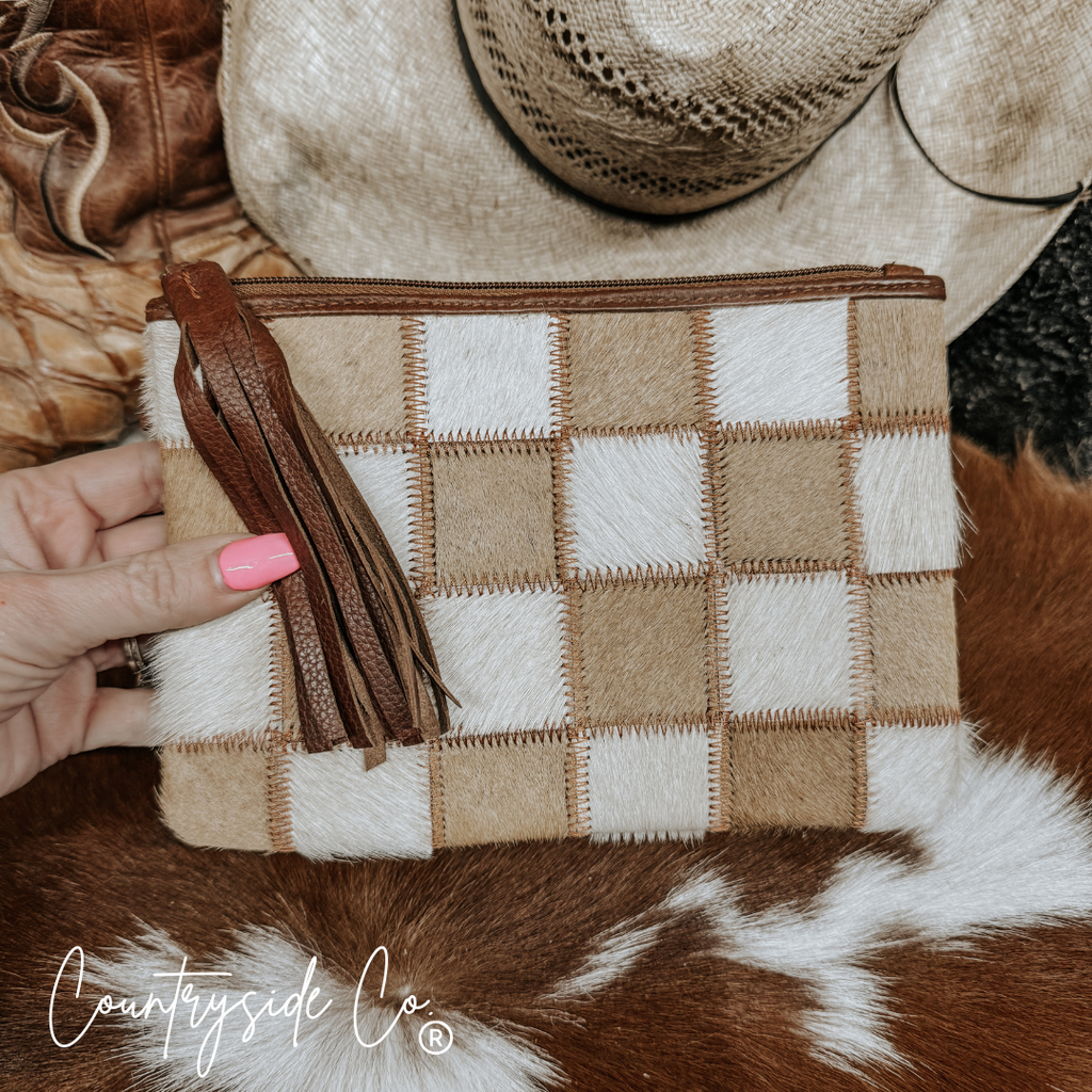 Countryside Co. Checkered Cowhide Wristlet Pouch