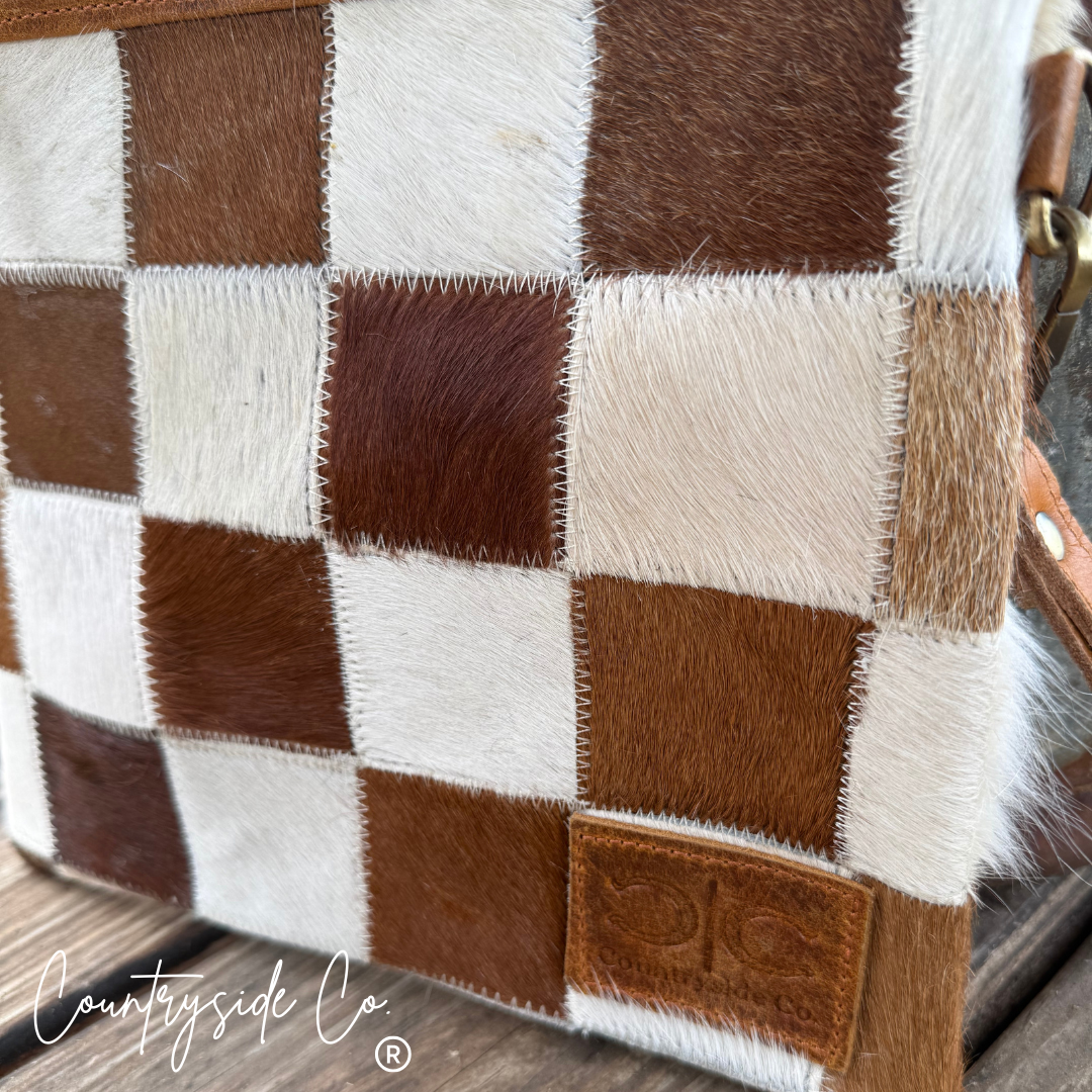 Countryside Co. Checkered Cowhide Make Up Toiletry Bag Wristlet