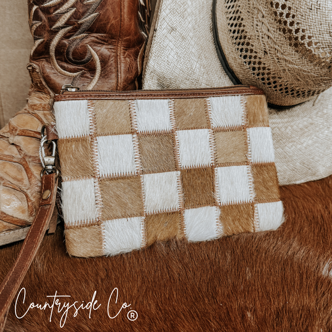 Countryside Co. Checkered Cowhide Wristlet Pouch