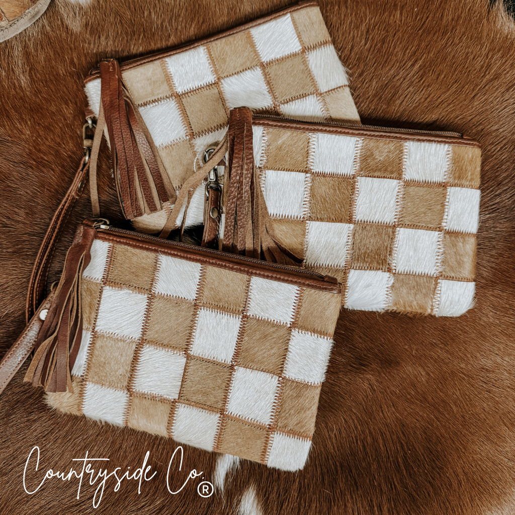 Countryside Co. Checkered Cowhide Wristlet Pouch