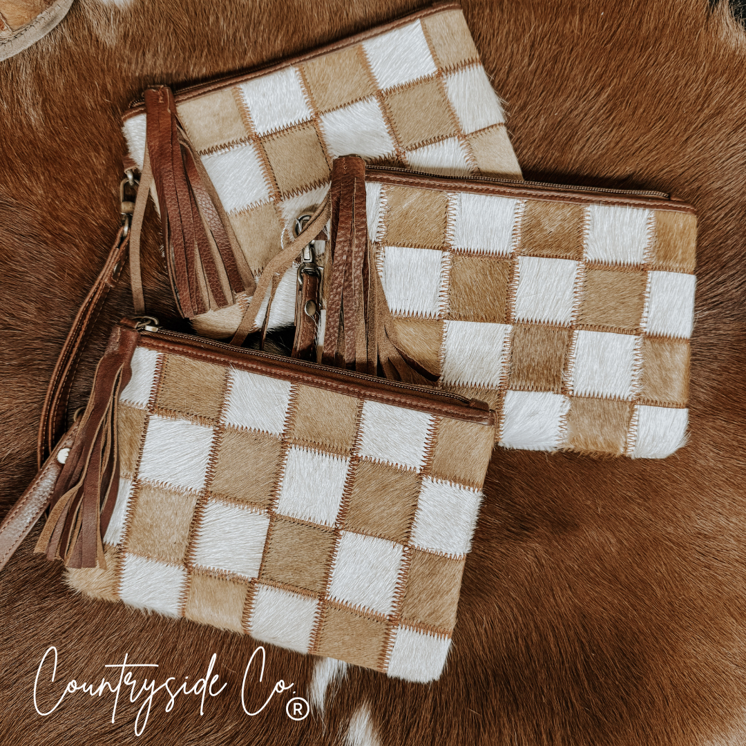 Countryside Co. Checkered Cowhide Wristlet Pouch