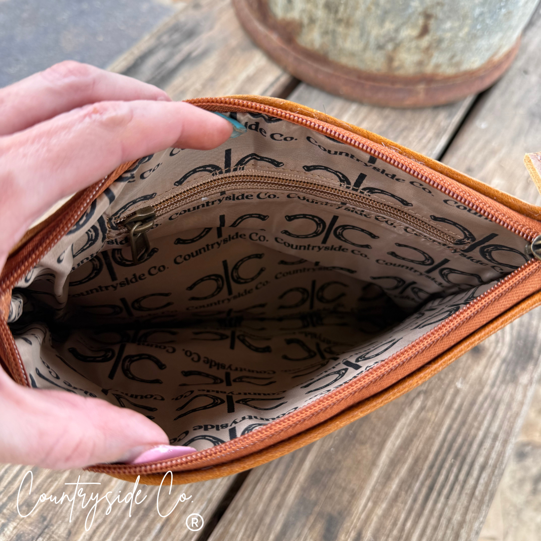 Countryside Co. Checkered Cowhide Make Up Toiletry Bag Wristlet